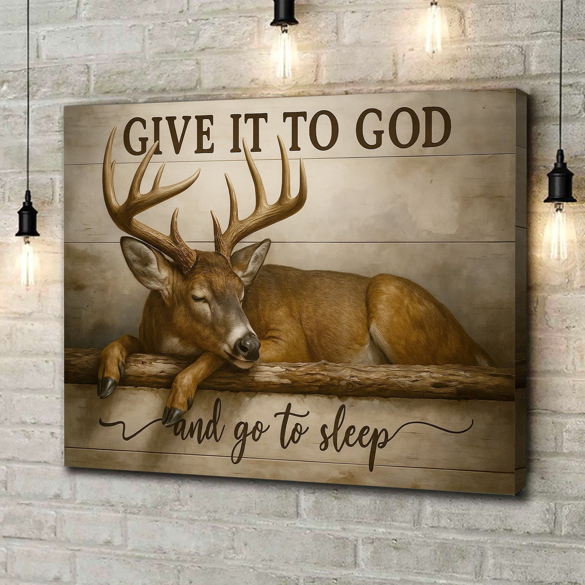 Faith Deer Canvas Art – Peaceful Sleeping Buck with Inspirational Quote