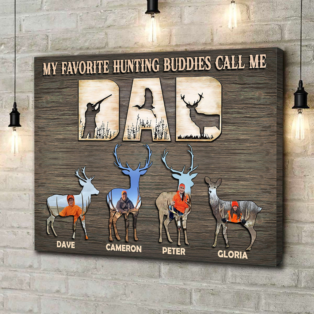Personalized Hunting Dad Photo Wall Art Canvas - Custom Deer Family Name Plaque