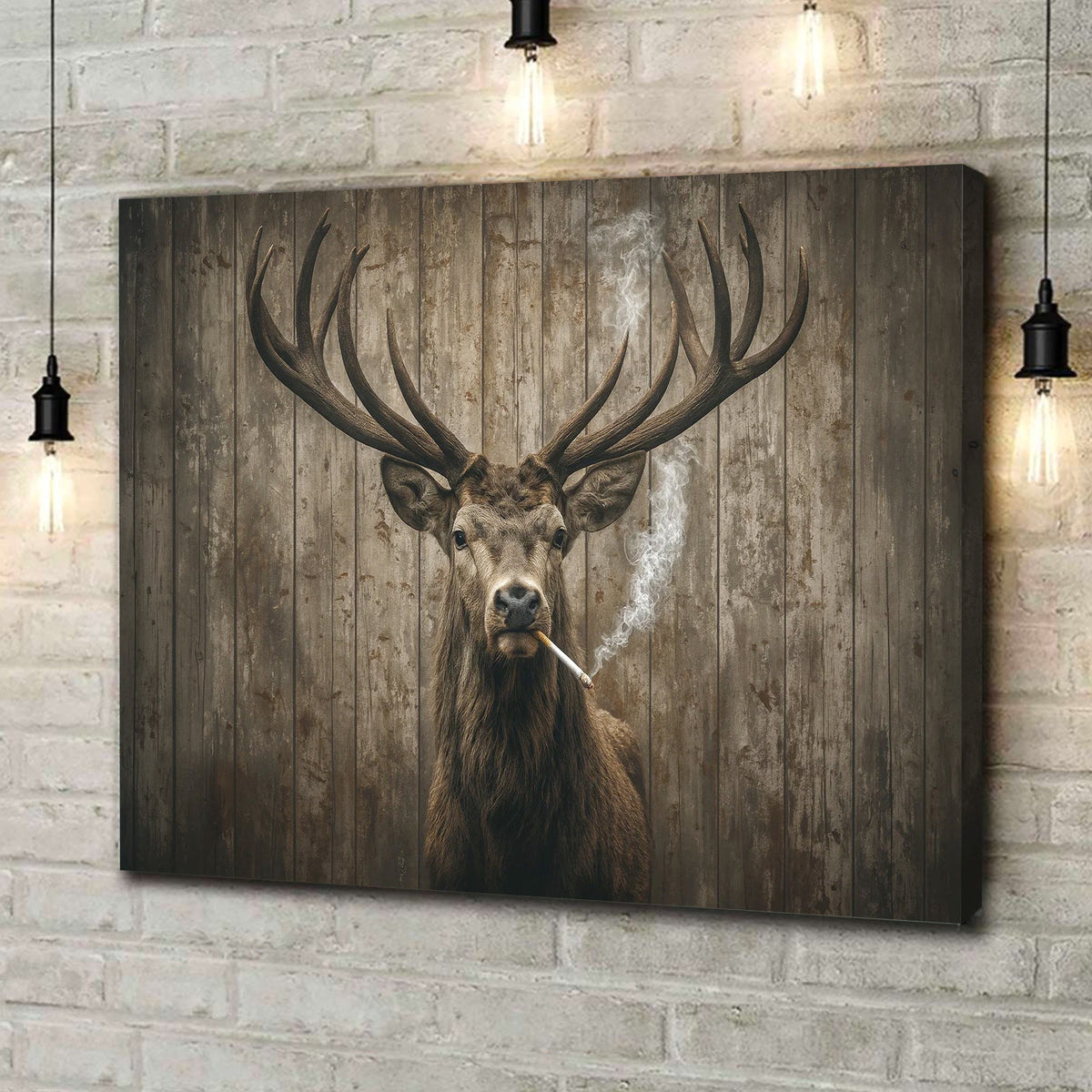 Rustic Deer Canvas Wall Art, Large Antler Stag on Wood Background, Farmhouse Hunting Decor Print