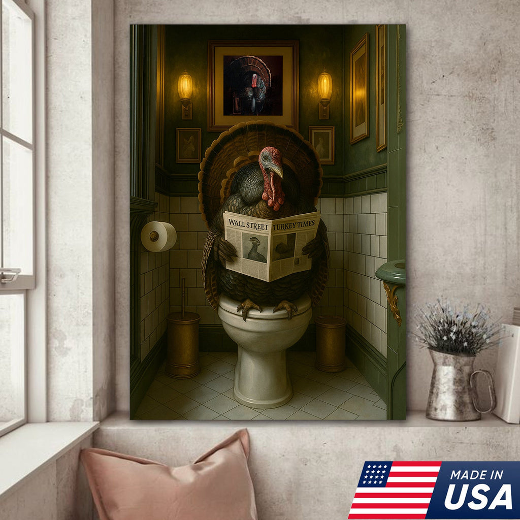 Funny Turkey Bathroom Wall Art – Rustic Cabin Toilet Humor Canvas Decor