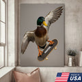 Funny Skater Duck Canvas, Cool Mallard Wall Art, Humorous Bird Lover Decor for Man Cave