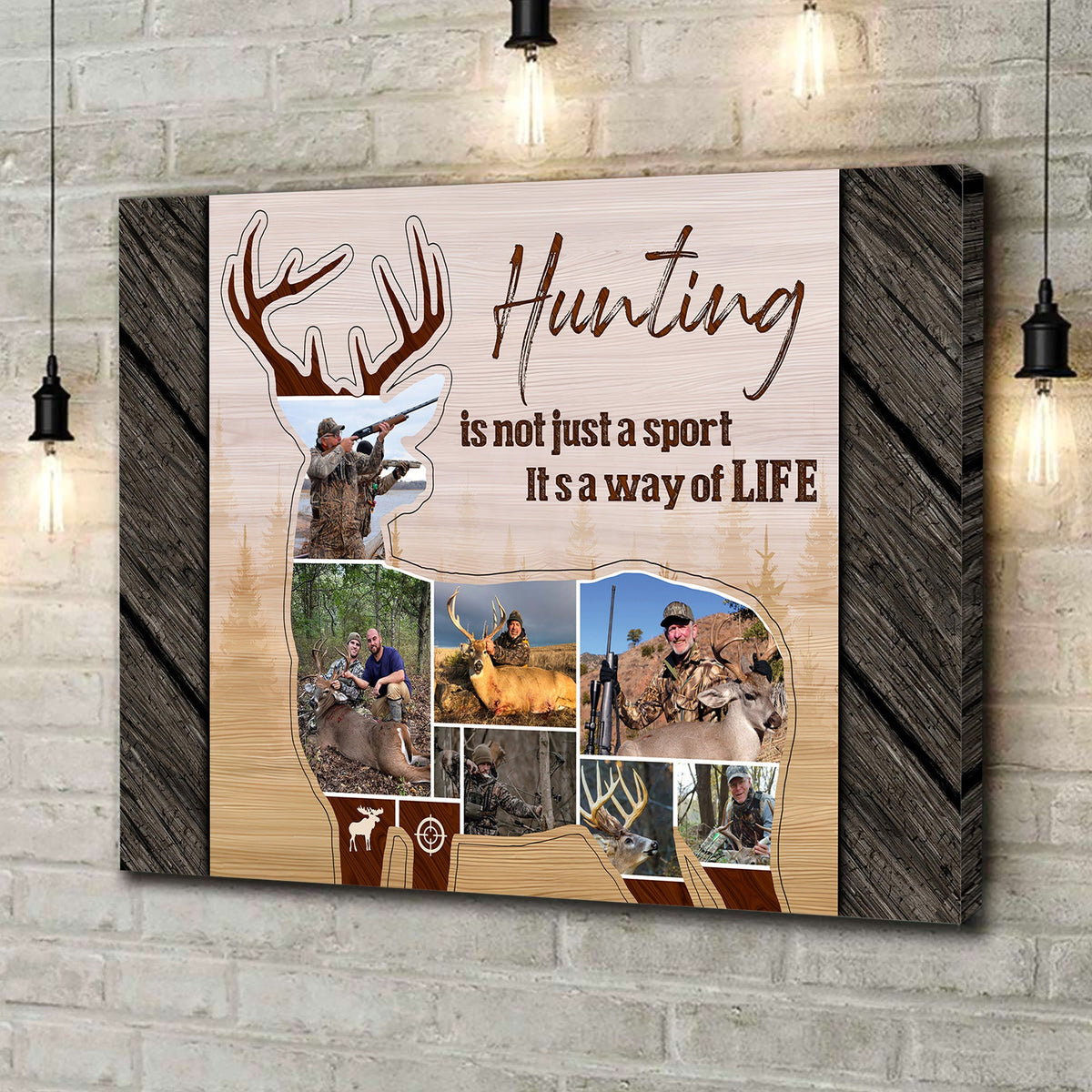 Custom Hunting Photo Collage Sign Canvas - Deer Silhouette Wall Art, Hunter Gift for Men