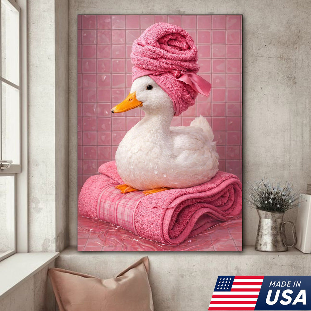 Funny Duck Bathroom Canvas Wall Art – Duck Spa Painting With Towel