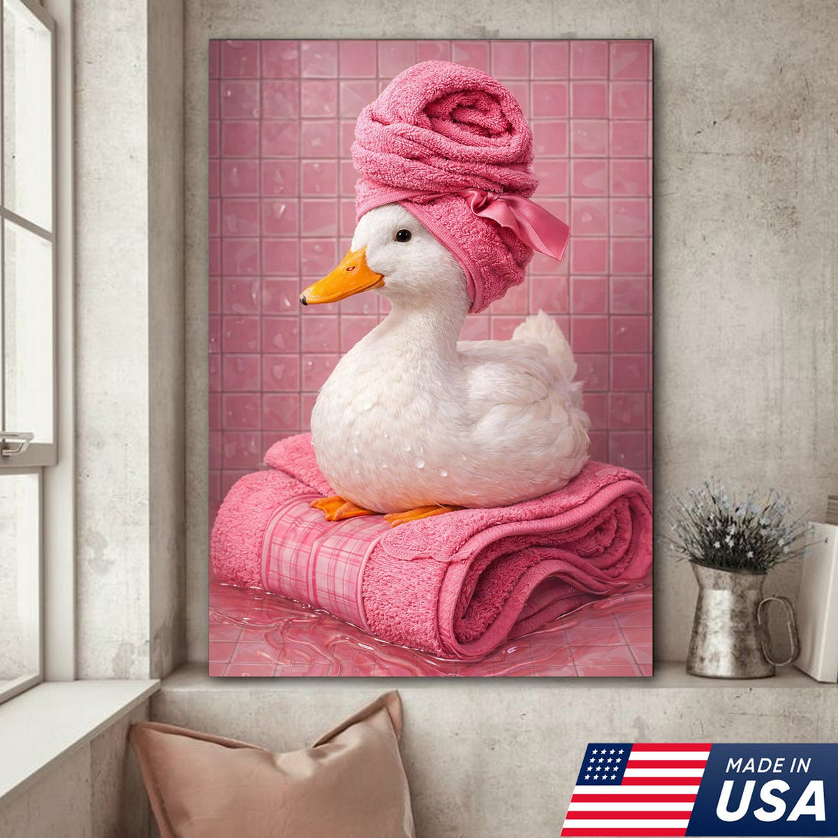Funny Duck Bathroom Canvas Wall Art – Duck Spa Painting With Towel