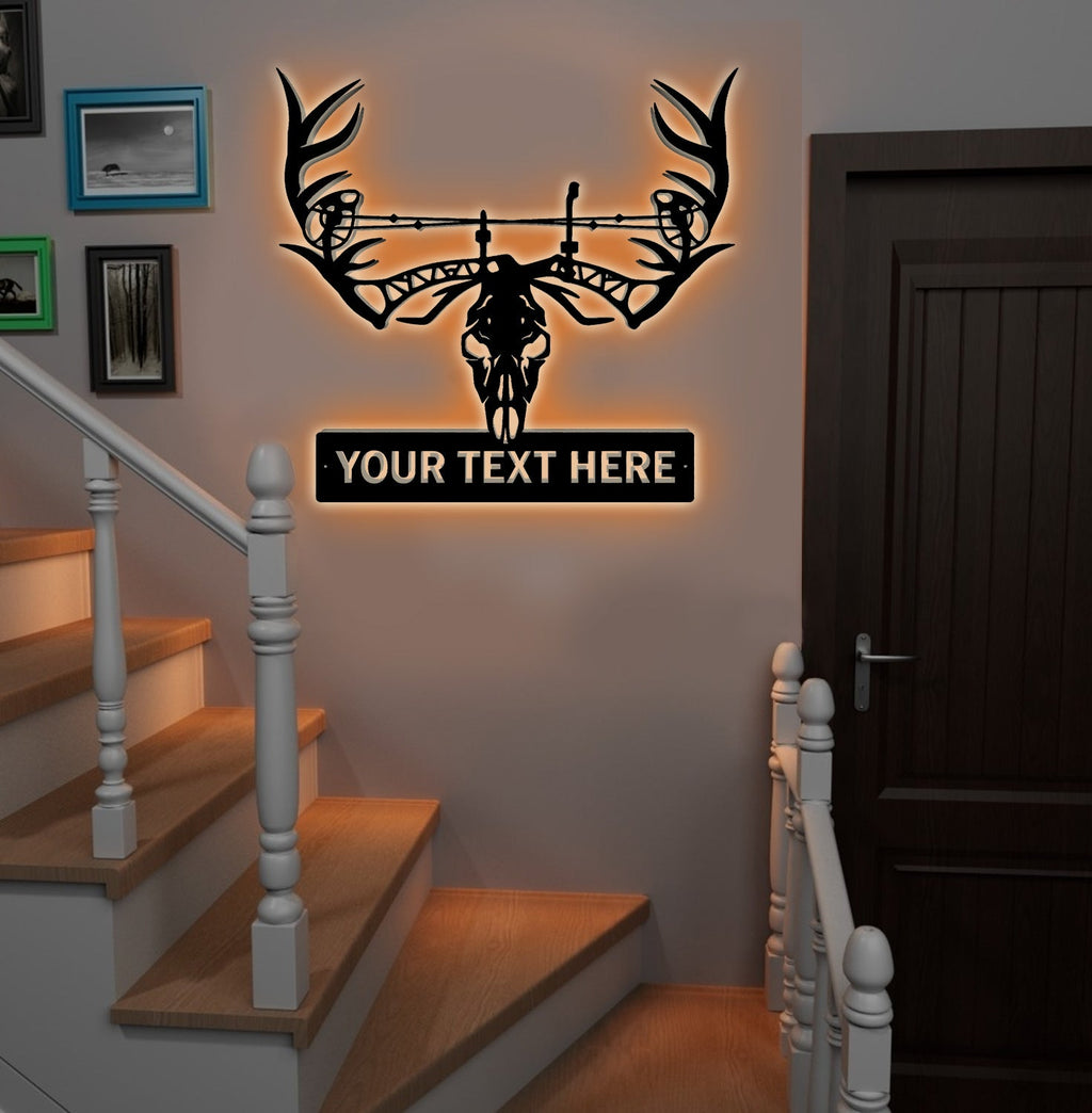 Personalized Deer Skull Metal Sign WITH LED/WITHOUT LED – Custom Hunter Wall Art