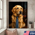 Gentleman Dog Canvas Art – Golden Retriever in Glasses & Tie with Pipe