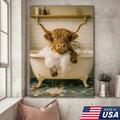 Highland Cow Bubble Bath Canvas Wall Art, Funny Farmhouse Bathroom Decor