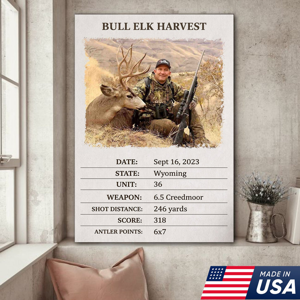 Personalized Bull Elk Hunting Canvas – Custom Hunting Trophy Wall Art