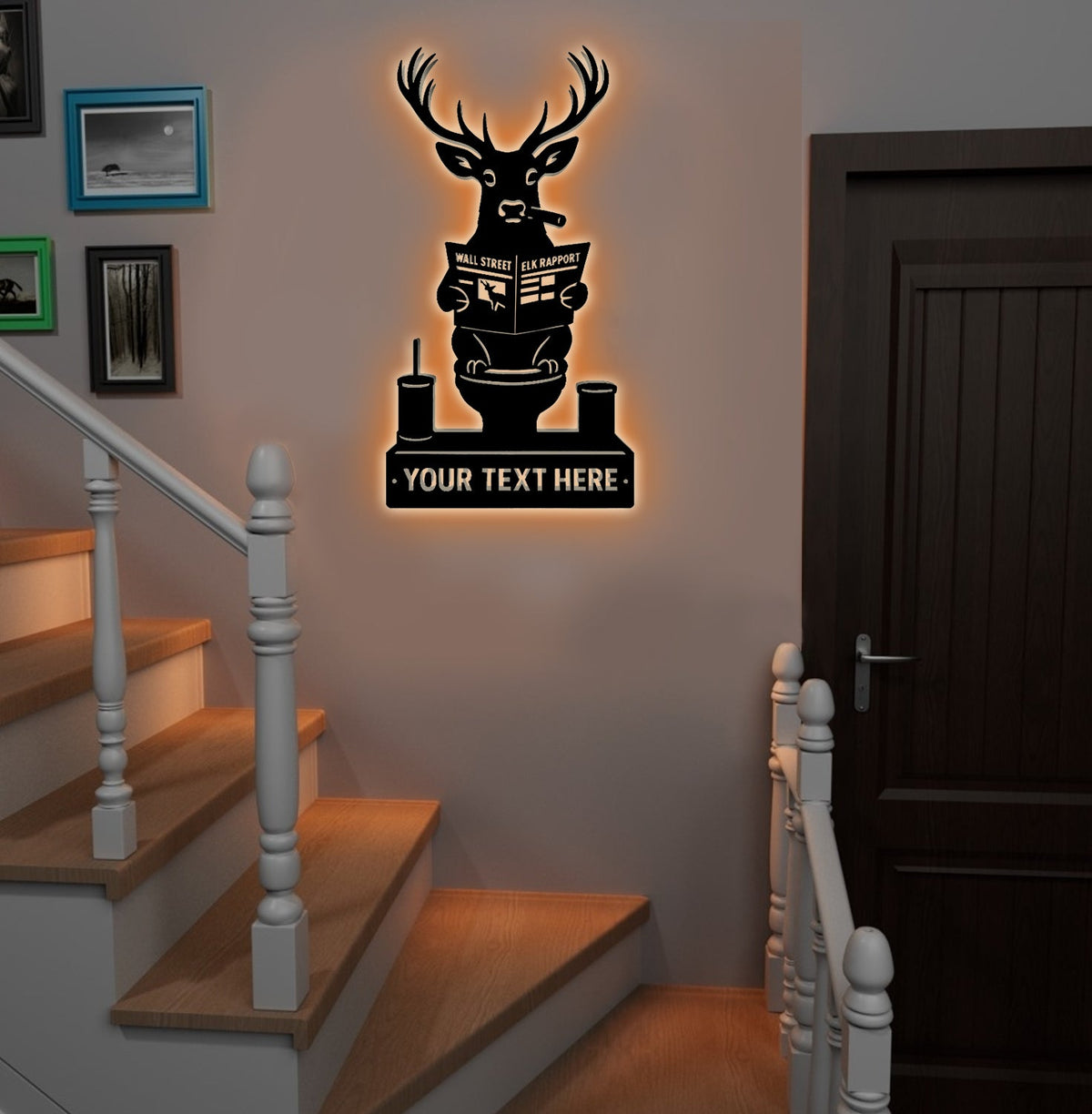 Personalized Deer Bathroom Humor Metal Sign WITH LED/WITHOUT LED, Rustic Hunting Cabin Wall Decor