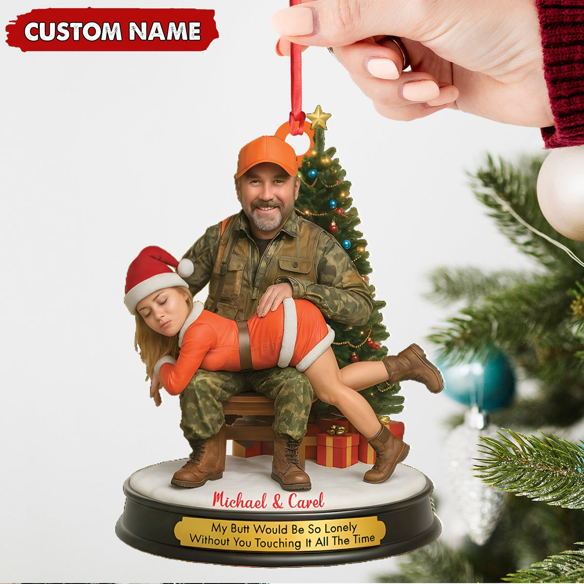 Personalized Funny Hunter Couple Christmas Acrylic Ornament – Custom Name Christmas Gift for Him or Her
