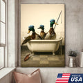 Fishing Ducks Canvas Art – Funny Trio of Ducks in Bathtub with Rod