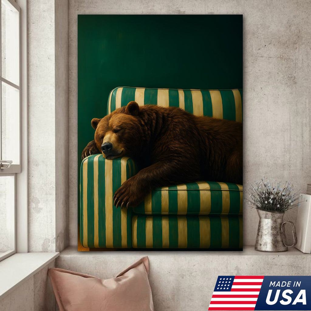 Funny Bear Canvas Wall Art – Rustic Cabin Decor & Perfect Gift for Hunters or Outdoorsmen
