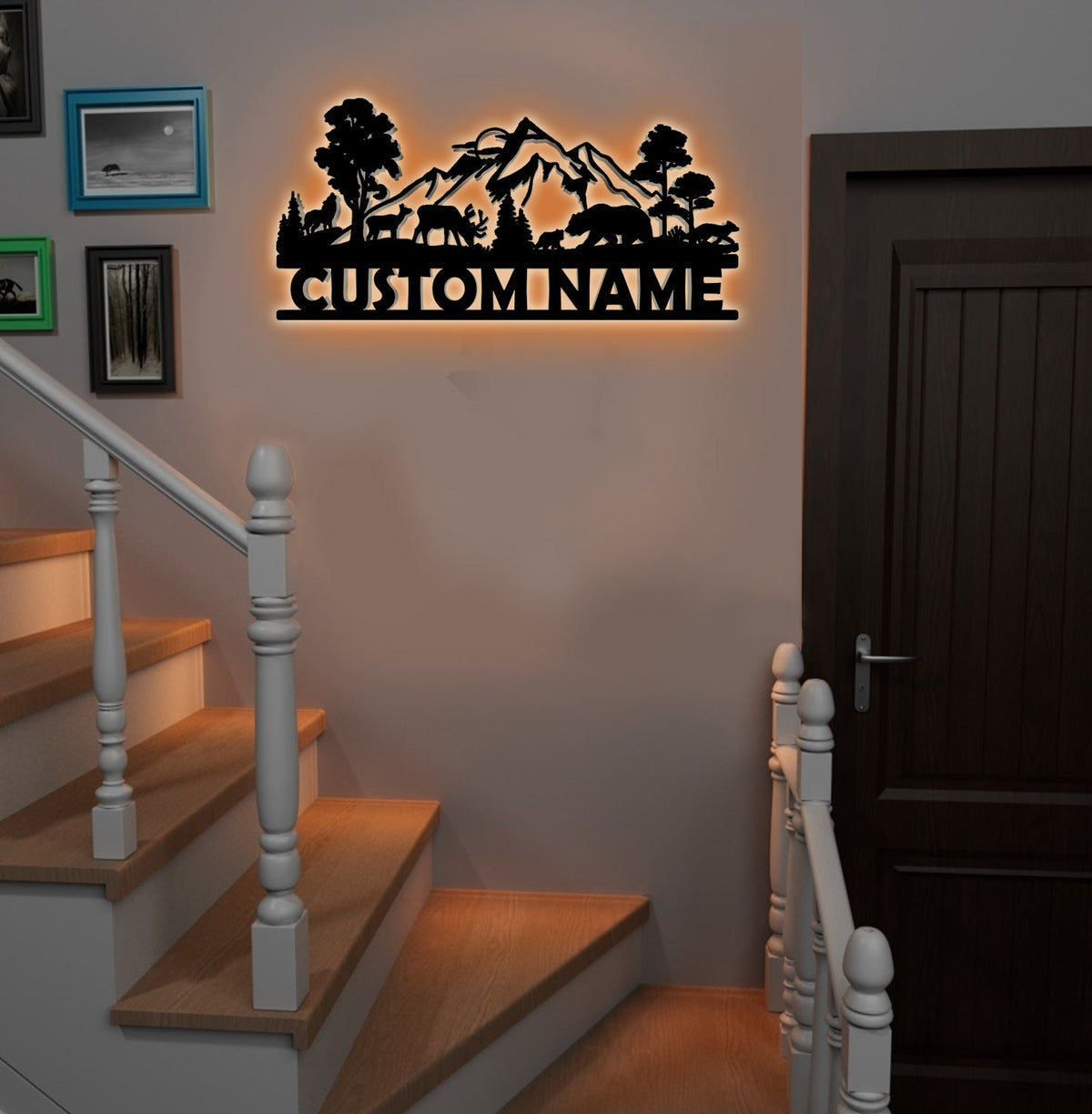 Personalized Wildlife Metal Sign WITH LED/WITHOUT LED - Rustic Cabin Name Sign with Deer & Bear