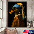 Duck with Pearl Earring Portrait Canvas, Funny Parody Duck Wall Art