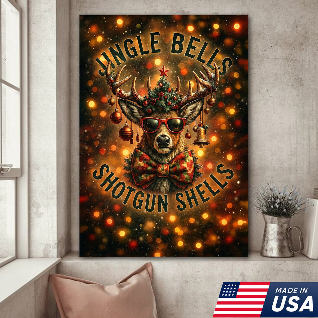 Christmas Deer Canvas Wall Art, Funny Holiday Reindeer Decor, Rustic Lodge Christmas Decoration