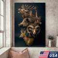 Wild Game Animal Canvas Wall Art, Deer Boar Ram Elk Artwork, Rustic Cabin Decor for Hunters