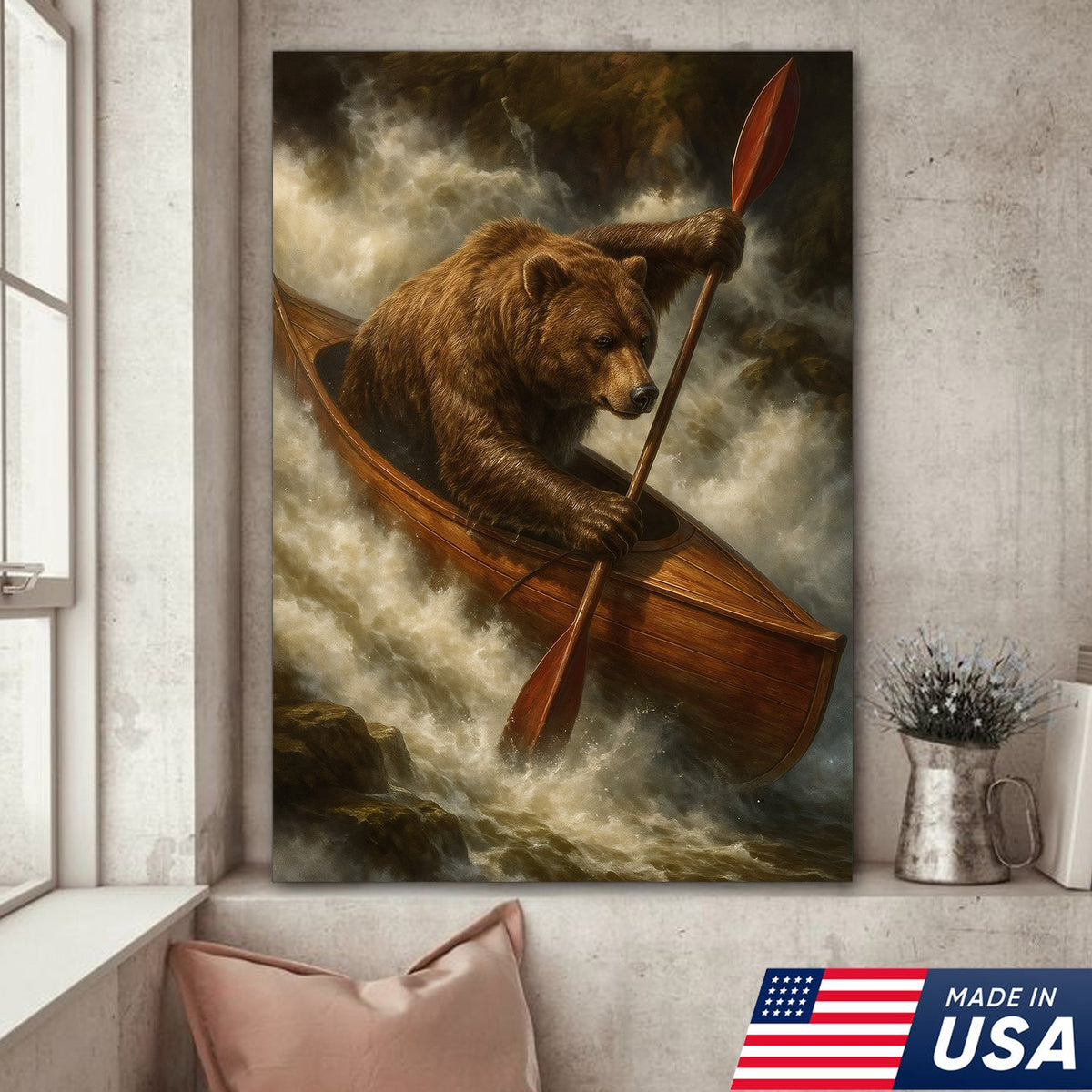 Bear Kayak Adventure Canvas – Epic Wall Art Gift for Outdoor Lovers, Campers & Adventurers