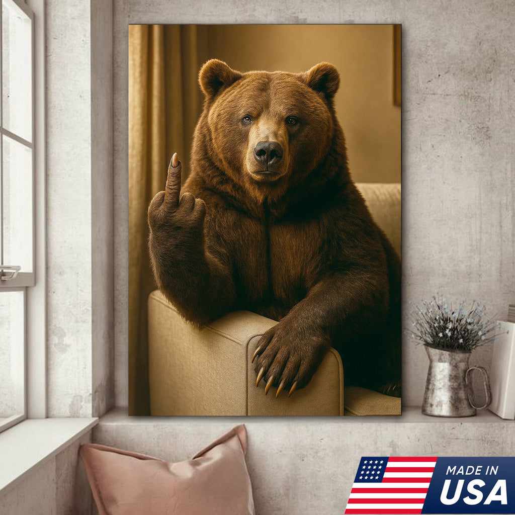 Funny Fukin' Bear Canvas – Funny Rude Animal Wall Art, Savage Man Cave Decor