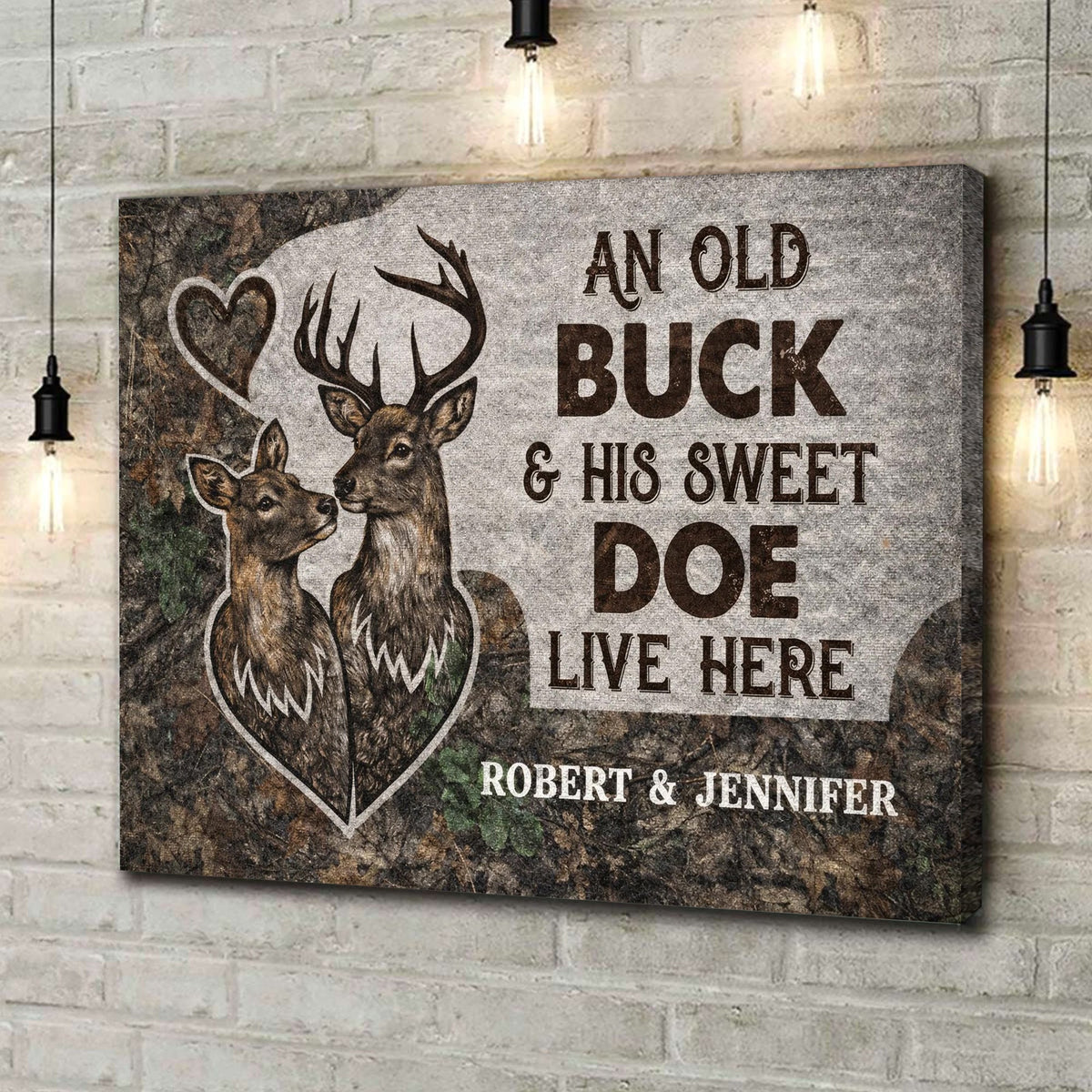 Personalized Old Buck and Sweet Doe Canvas Wall Art, Custom Deer Couple Rustic Woodland Love Decor