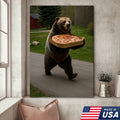 Funny Bear Pizza Canvas Wall Art, Humorous Kitchen Foodie Decor Print