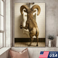 Humorous Big Horn Sheep Canvas Wall Art - Rustic Lodge Bathroom Decor for Cabin and Farmhouse