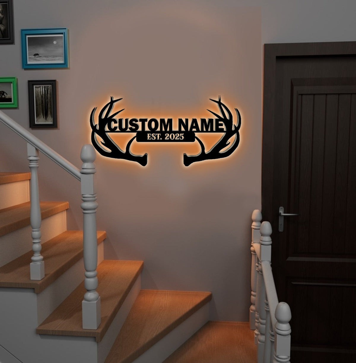 Personalized Deer Antler Metal Sign WITH LED/WITHOUT LED - Rustic Cabin Name Sign