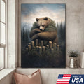 Gentle Bear Forest Canvas Wall Art, Whimsical Nature Bear Illustration