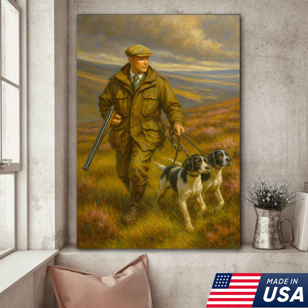 Upland Hunter With Hunting Dogs Canvas – Classic Field Sport Wall Art, Rustic Lodge Decor Gift