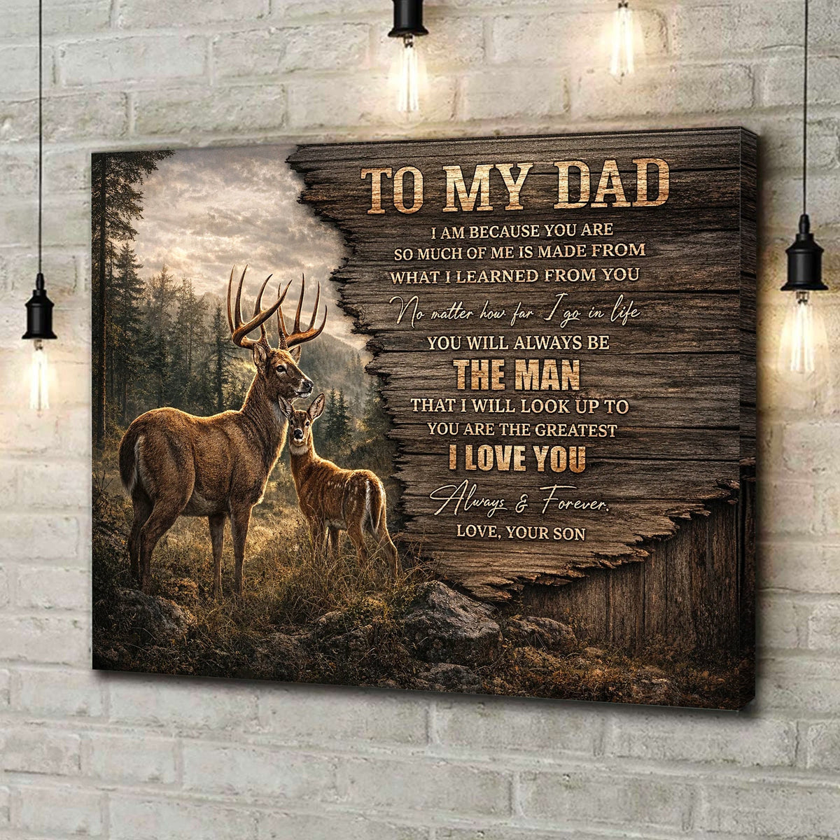 To My Dad Deer Canvas Print, Rustic Dad Gift Wildlife Canvas Decor