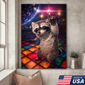 Disco Raccoon Wall Art Canvas Print, Funny Dancing Animal Illustration