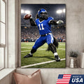 Power Stallion Quarterback Canvas Wall Art – Blue Uniform Horse Athlete Action Print