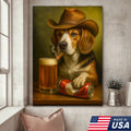 Funny Cowboy Dog Canvas Wall Art - Rustic Bar Wall Art Gift for Hunters, Outdoorsmen & Man Caves