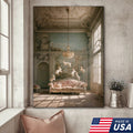 Surreal Floating Rabbits Canvas Wall Art, Dreamy Bunny Dance in Elegant Palace Interior