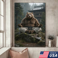 Zen Meditating Bear Canvas Wall Art, Martial Arts Bear in Forest Temple