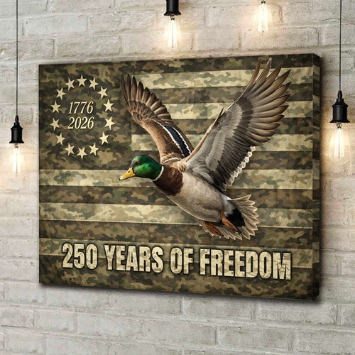 250 Years of Freedom Duck Canvas, Patriotic Hunting Wall Art, USA Flag Decor