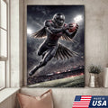 Dark Raven Football Canvas Wall Art – Black Winged Athlete Stadium Action Print