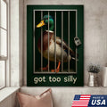 Silly Duck Canvas Wall Art – Funny Mallard Jail Print – Unique Rustic Cabin or Bathroom Decor