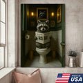 Funny Raccoon Bathroom Wall Art – Rustic Toilet Humor Cabin Canvas Decor