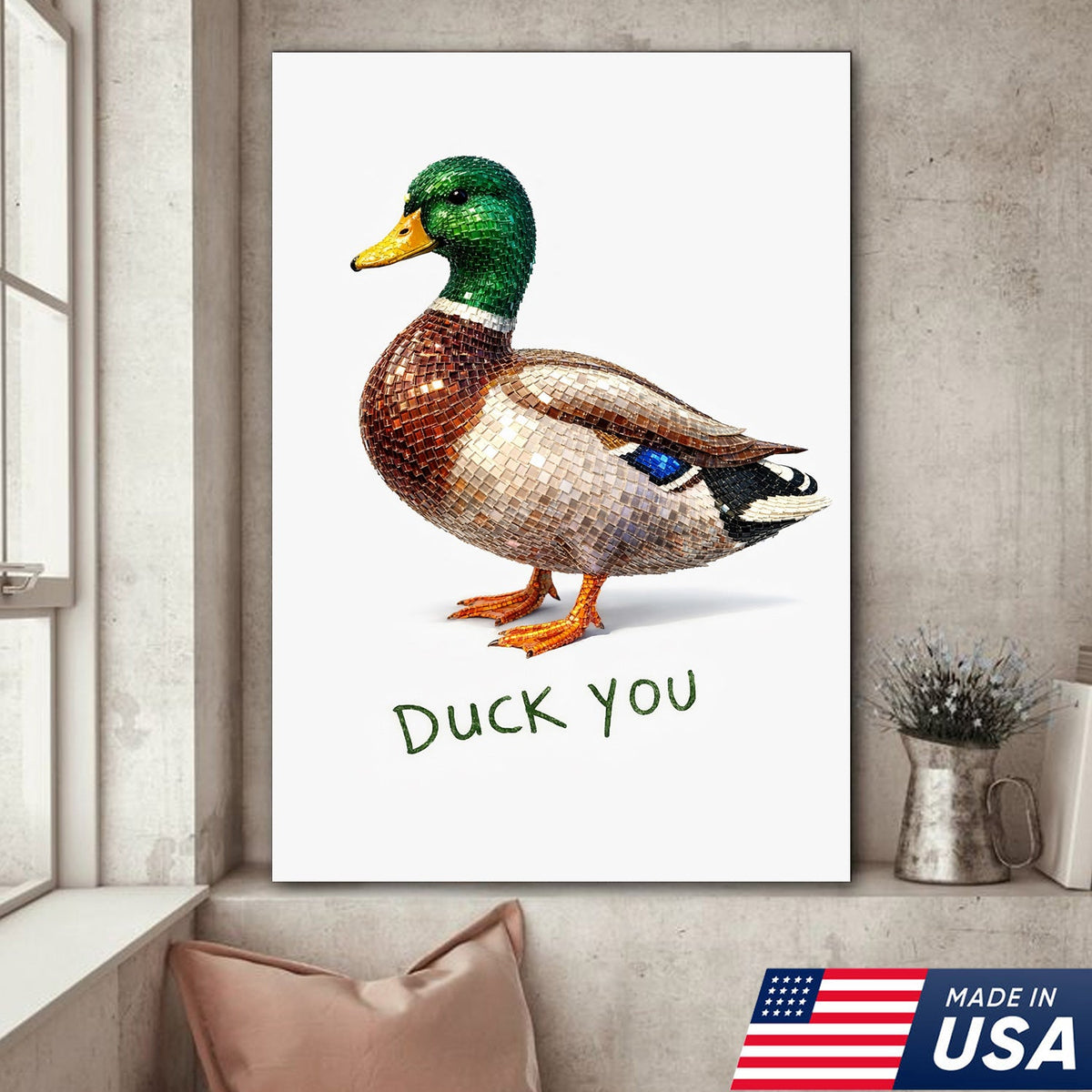 Funny Duck Canvas Wall Art – “Duck You” Sarcastic Animal Decor for Home or Office