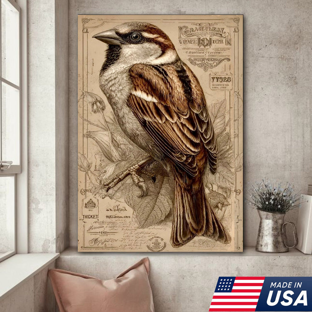 Vintage Sparrow Elegance Canvas