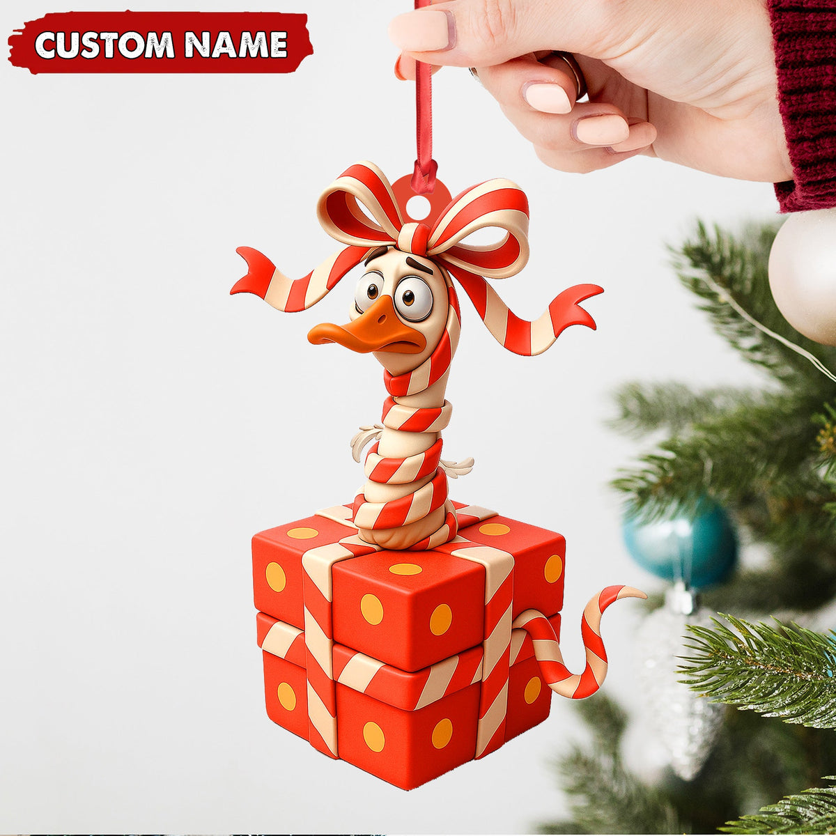 Personalized Funny Duck Gift Box Acrylic Ornament – Hilarious Christmas Decor, Perfect Gag Gift for Friends & Coworkers