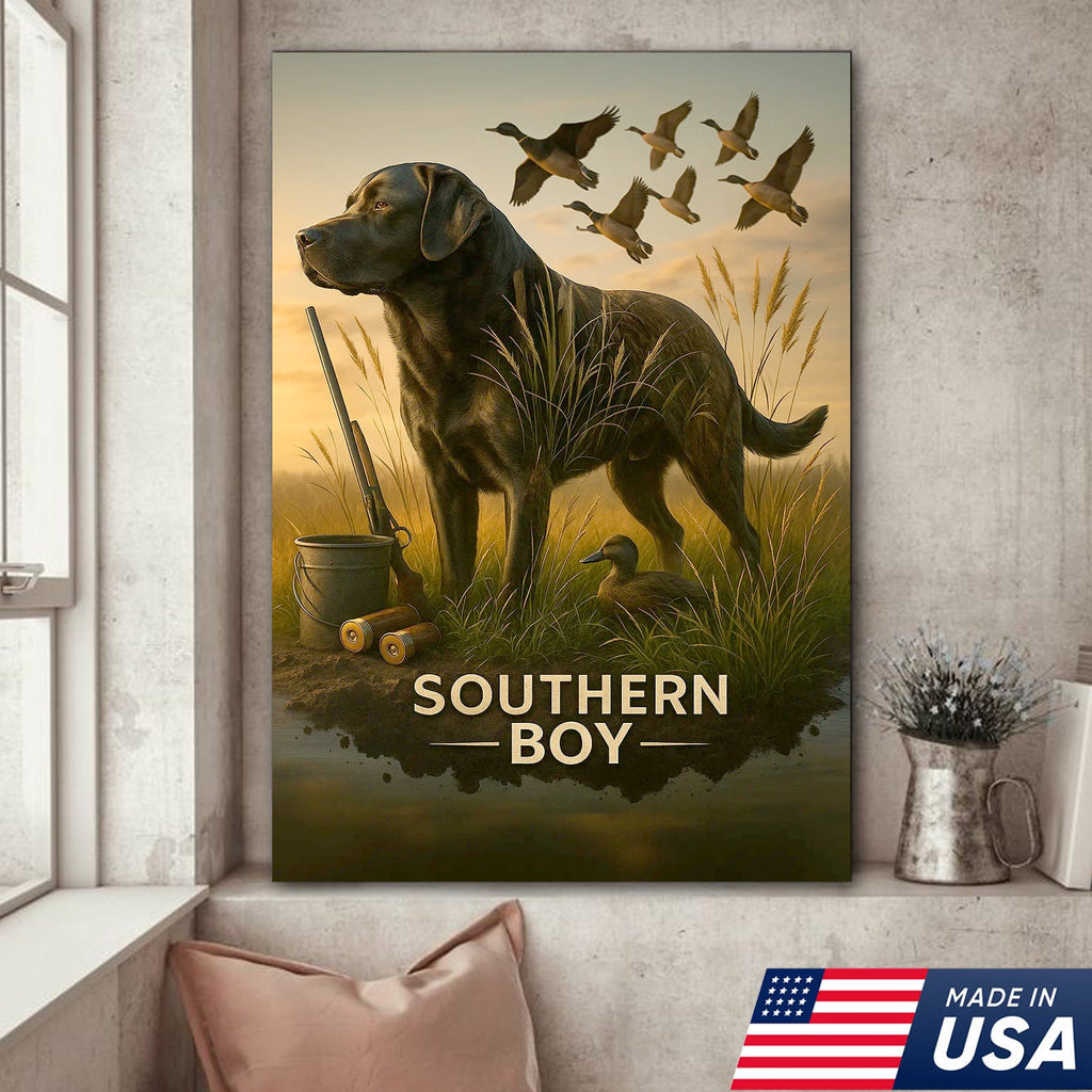 Black Lab Duck Hunting Canvas Wall Art, Labrador Retriever Waterfowl Print