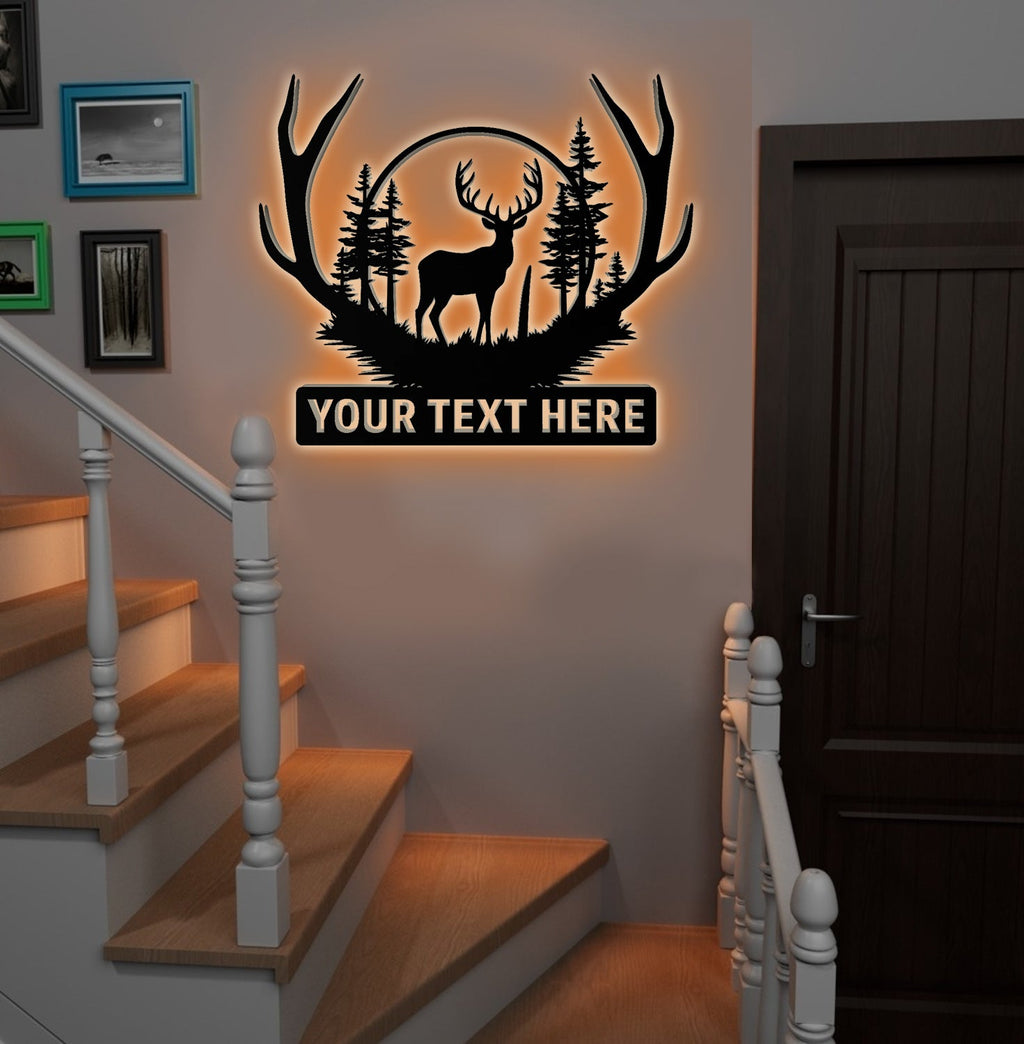 Personalized Deer Antler Metal Sign WITH LED/WITHOUT LED, Custom Name Buck Light