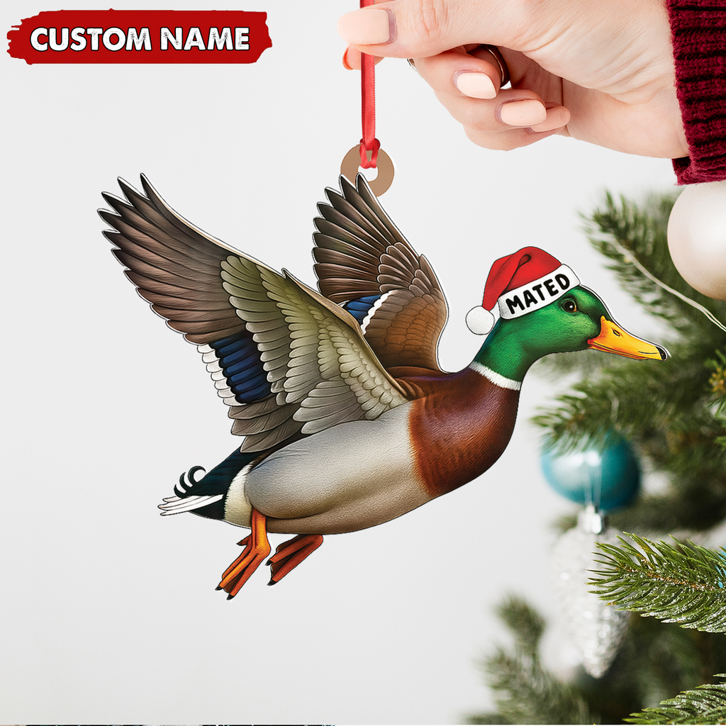 Personalized Flying Duck Acrylic Ornament – Custom Name Christmas Acrylic Gift for Hunters