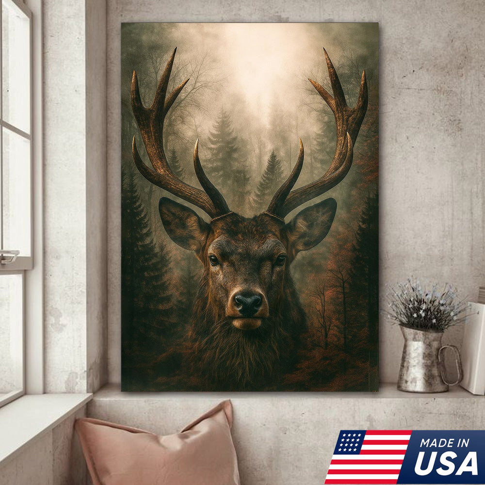 Majestic Deer Canvas Wall Art - Rustic Forest Stag Head Print, Wildlife Nature Decor for Cabin & Lodge