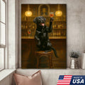 Bar Dog Canvas Art – Cheerful Black Labrador Raising a Fancy Drink