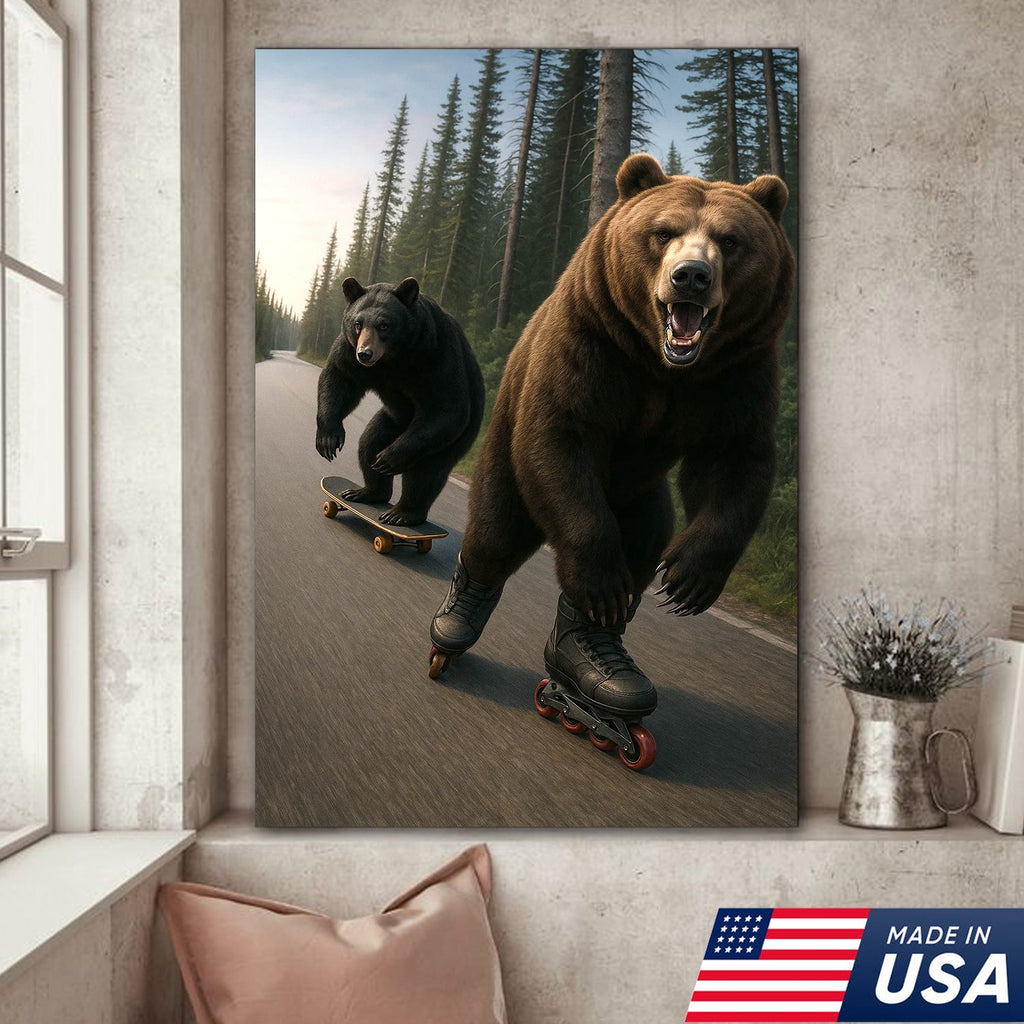 Skating Bears Canvas Art – Funny Bears on Skateboards & Rollerblades