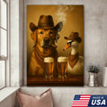 Funny Cowboy Dog & Geese Wall Art Canvas – Funny Beer & Smoking Canvas for Hunters