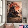 Samurai Raccoon Wall Art Canvas Print, Japanese Warrior Animal Illustration