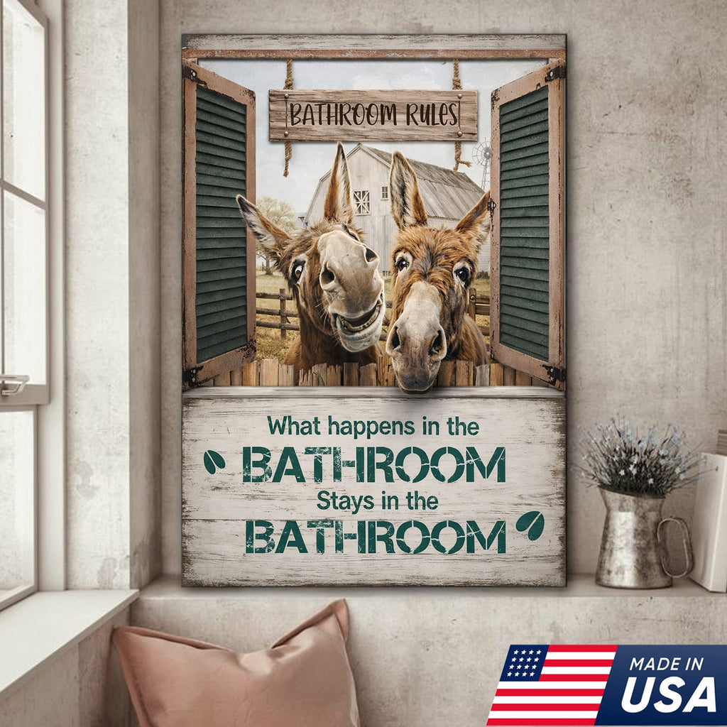 Funny Donkey Bathroom Sign, Rustic Farmhouse Bathroom Wall Decor
